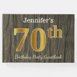 [ Thumbnail: Rustic, Faux Gold 70th Birthday Party; Custom Name Guest Book ]