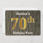[ Thumbnail: Rustic, Faux Gold 70th Birthday Party; Custom Name Invitation ]