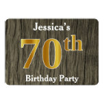[ Thumbnail: Rustic, Faux Gold 70th Birthday Party; Custom Name Invitation ]