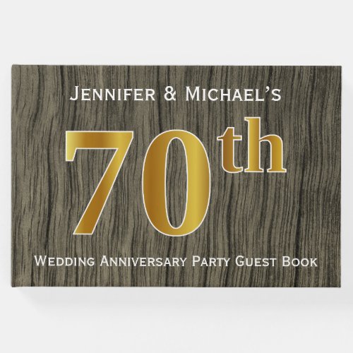 Rustic Faux Gold 70th Wedding Anniversary Party Guest Book