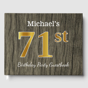 Rustic, Faux Gold 71st Birthday Party; Custom Name Guest Book
