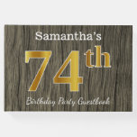 [ Thumbnail: Rustic, Faux Gold 74th Birthday Party; Custom Name Guest Book ]