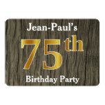 [ Thumbnail: Rustic, Faux Gold 75th Birthday Party; Custom Name Invitation ]