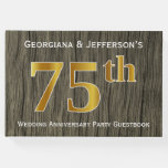 [ Thumbnail: Rustic, Faux Gold 75th Wedding Anniversary Party Guest Book ]