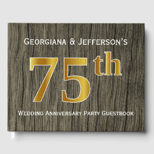 Rustic, Faux Gold 75th Wedding Anniversary Party Guest Book