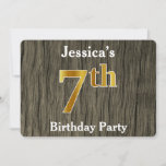 [ Thumbnail: Rustic, Faux Gold 7th Birthday Party; Custom Name Invitation ]