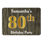 [ Thumbnail: Rustic, Faux Gold 80th Birthday Party; Custom Name Invitation ]