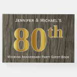 [ Thumbnail: Rustic, Faux Gold 80th Wedding Anniversary Party Guest Book ]