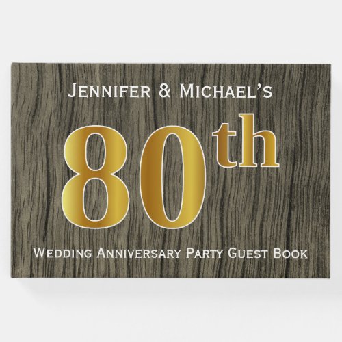 Rustic Faux Gold 80th Wedding Anniversary Party Guest Book