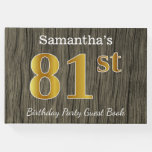 [ Thumbnail: Rustic, Faux Gold 81st Birthday Party; Custom Name Guest Book ]