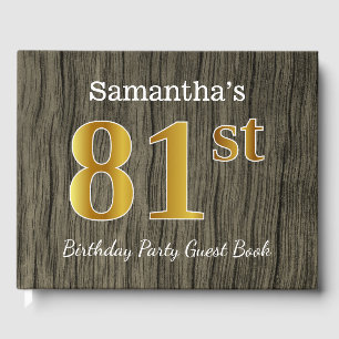 Rustic, Faux Gold 81st Birthday Party; Custom Name Guest Book