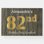 [ Thumbnail: Rustic, Faux Gold 82nd Birthday Party; Custom Name Guest Book ]