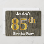 [ Thumbnail: Rustic, Faux Gold 85th Birthday Party; Custom Name Invitation ]