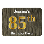 [ Thumbnail: Rustic, Faux Gold 85th Birthday Party; Custom Name Invitation ]
