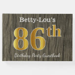 [ Thumbnail: Rustic, Faux Gold 86th Birthday Party; Custom Name Guest Book ]