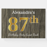 [ Thumbnail: Rustic, Faux Gold 87th Birthday Party; Custom Name Guest Book ]