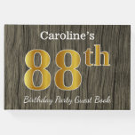[ Thumbnail: Rustic, Faux Gold 88th Birthday Party; Custom Name Guest Book ]