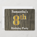 [ Thumbnail: Rustic, Faux Gold 8th Birthday Party; Custom Name Invitation ]