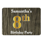 [ Thumbnail: Rustic, Faux Gold 8th Birthday Party; Custom Name Invitation ]