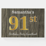 [ Thumbnail: Rustic, Faux Gold 91st Birthday Party; Custom Name Guest Book ]
