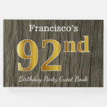 [ Thumbnail: Rustic, Faux Gold 92nd Birthday Party; Custom Name Guest Book ]
