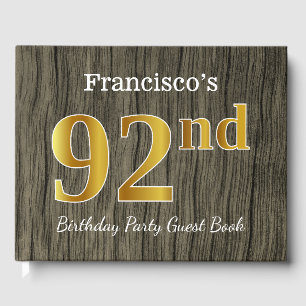 Rustic, Faux Gold 92nd Birthday Party; Custom Name Guest Book