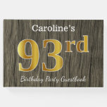 [ Thumbnail: Rustic, Faux Gold 93rd Birthday Party; Custom Name Guest Book ]