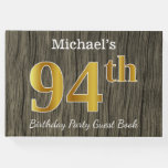 [ Thumbnail: Rustic, Faux Gold 94th Birthday Party; Custom Name Guest Book ]