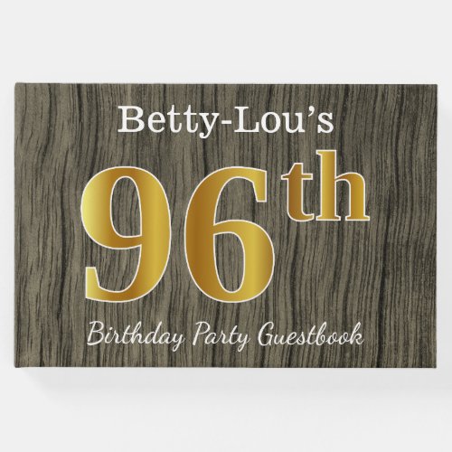 Rustic Faux Gold 96th Birthday Party Custom Name Guest Book