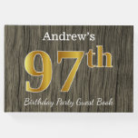[ Thumbnail: Rustic, Faux Gold 97th Birthday Party; Custom Name Guest Book ]