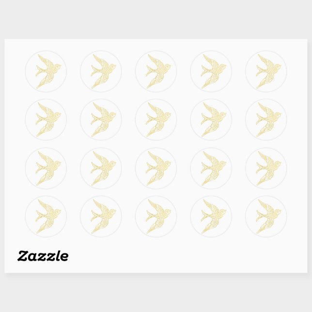 Rustic Faux Gold Swallow Bird Illustration Classic Round Sticker (Sheet)