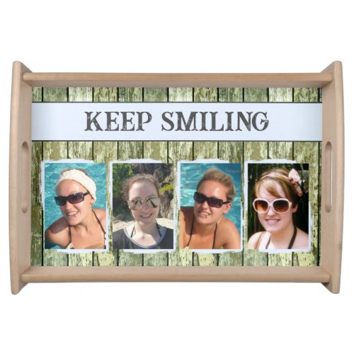 Rustic faux green wood 4 photos blue serving tray