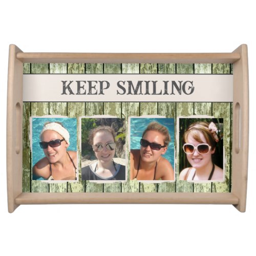 Rustic faux green wood 4 photos tan serving tray