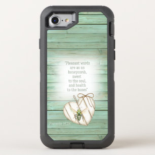 Rustic Faux Green Wood Heart Watercolor Bee Bible OtterBox Defender iPhone SE/8/7 Case