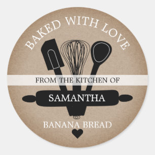 Rustic Faux Kraft Baked With love Banana Bread Classic Round Sticker