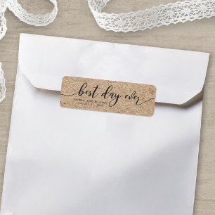 Rustic Faux Kraft Best Day Ever Wedding Favor Label