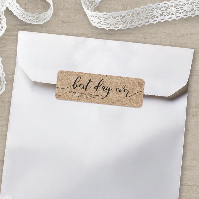 Rustic Faux Kraft Best Day Ever Wedding Favor Label (Creator Uploaded)