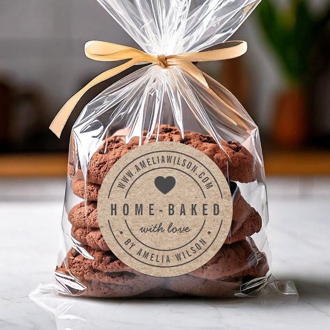 Rustic Faux Kraft Bold Home-baked With Love Heart Classic Round Sticker (Creator Uploaded)