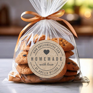 Rustic Faux Kraft Bold Homemade With Love Heart Classic Round Sticker