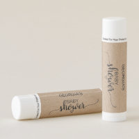 Rustic Faux Kraft Calligraphy Baby Shower Favor Lip Balm