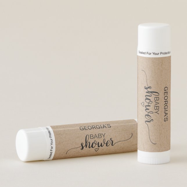 Rustic Faux Kraft Calligraphy Baby Shower Favor Lip Balm (Front)