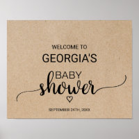 Rustic Faux Kraft Calligraphy Baby Shower Welcome Poster