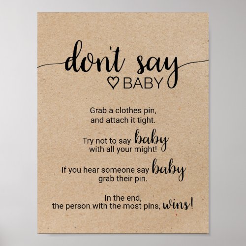 Rustic Faux Kraft Calligraphy Dont Say Baby Sign