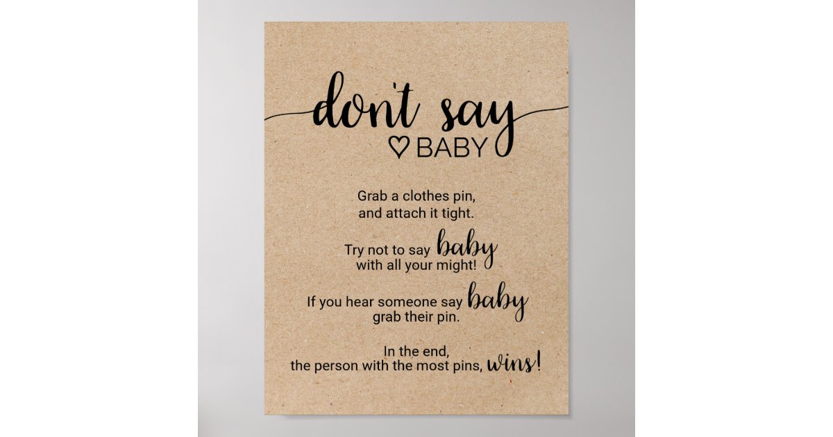 Rustic Faux Kraft Calligraphy Don't Say Baby Sign | Zazzle