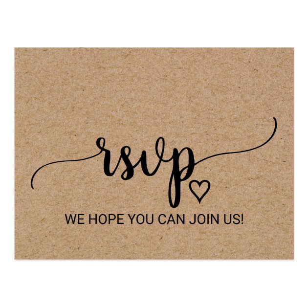 Rustic Faux Kraft Calligraphy Menu Choice RSVP Postcard