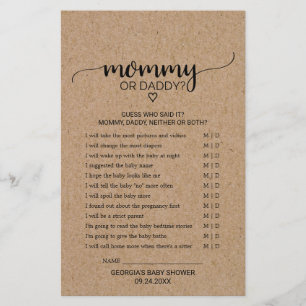Rustic Faux Kraft Calligraphy Mommy or Daddy Game