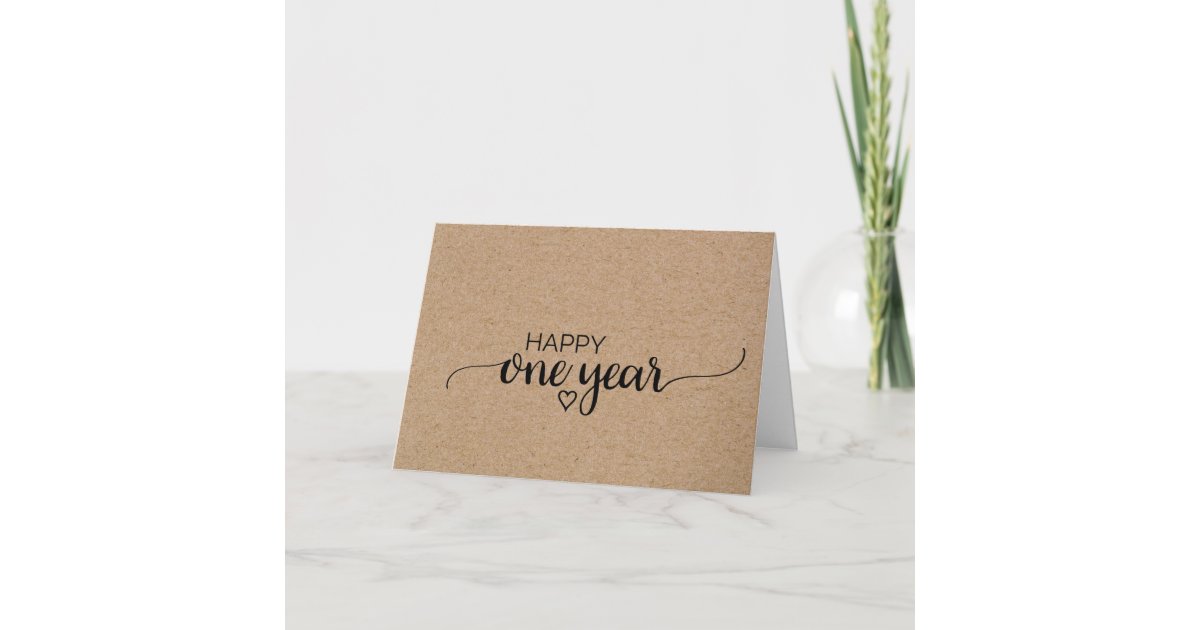 Rustic Faux Kraft Calligraphy One Year Anniversary Card Zazzle Calligraphy One Year Anniversary Card