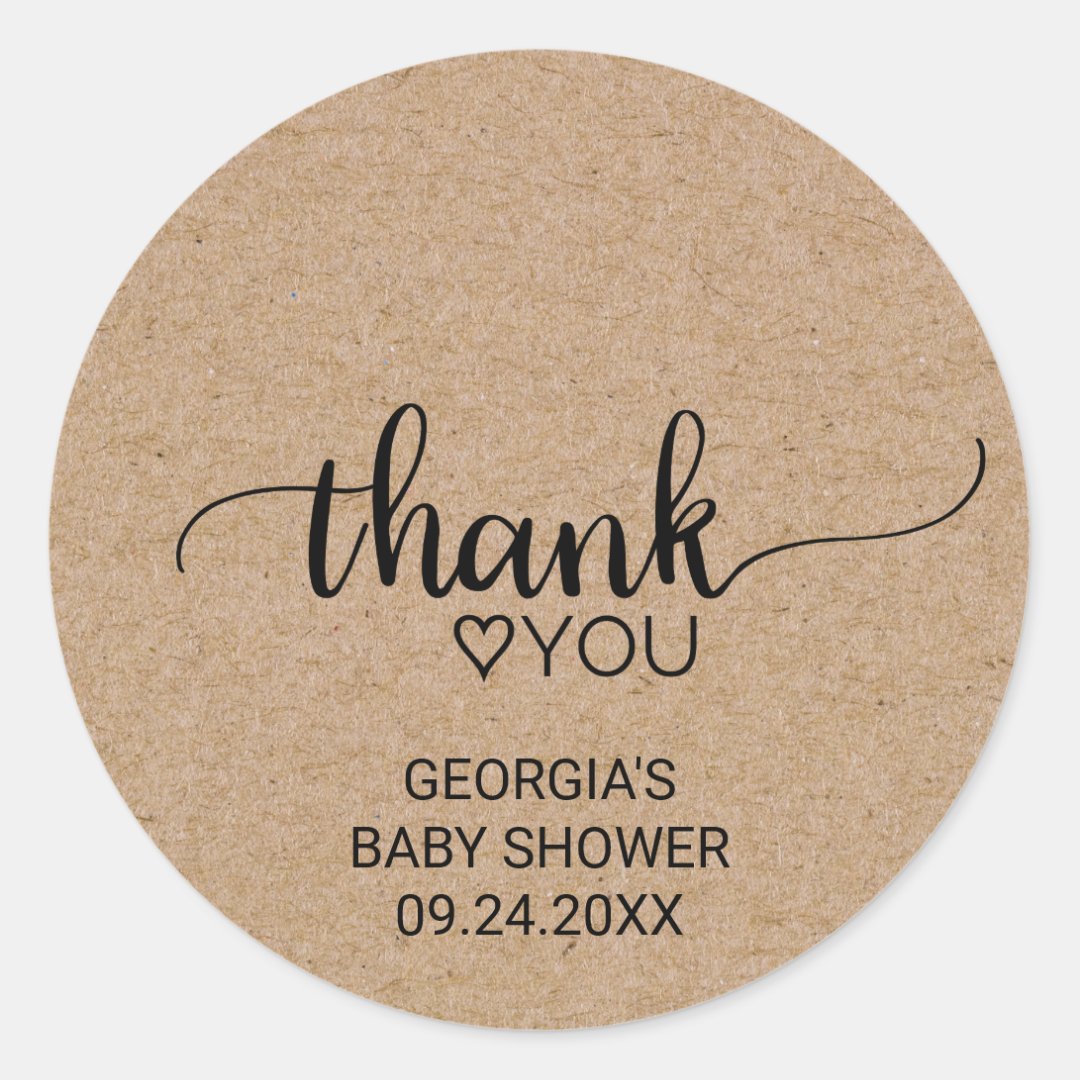 Rustic Faux Kraft Calligraphy Thank You Favor Classic Round Sticker ...