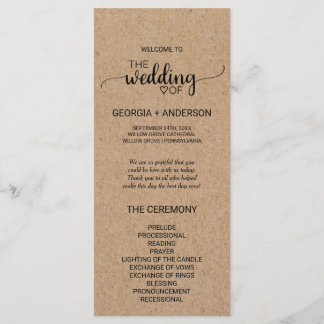 Rustic Faux Kraft Calligraphy Wedding Program