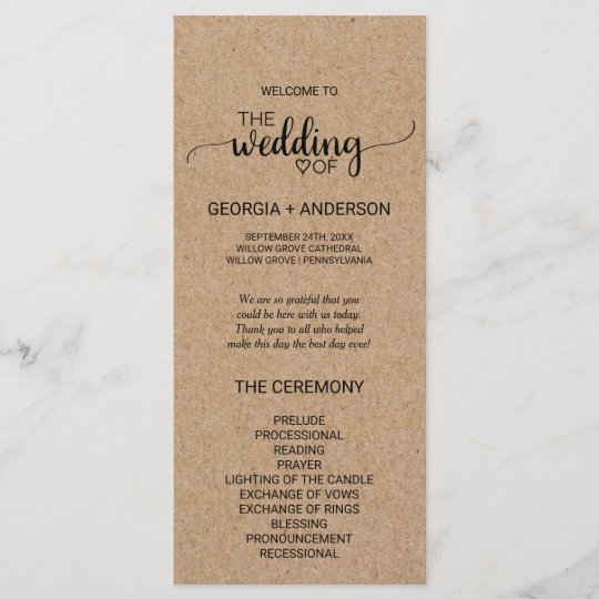 Rustic Faux Kraft Calligraphy Wedding Program Zazzle Com